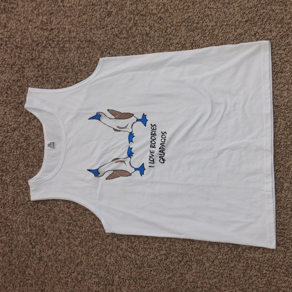 I Love Boobies Galapagos Graphic White Sleeveless Vests Women's Size XXL